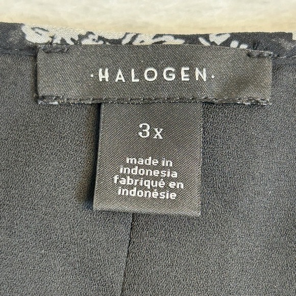 HALOGEN, Plus 3X, Black White‎ Flutter Sleeve Split Neck Top Floral Blouse, NWT - Picture 6 of 14